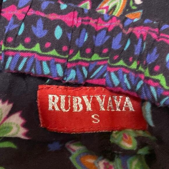 Ruby Yaya Black Multicolor Floral High Waisted Wide Leg Trousers Pants Size S - Picture 4 of 4